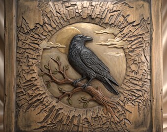 Raven on Branch Relief | STL File for CNC Router & 3D Printer | Digital Download