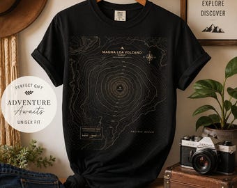 T-shirt carte du volcan Mauna Loa | T-shirt topographie d'île volcanique