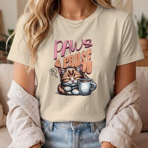 Cat Coffee T-Shirt | Sleepy Kitten Paws and Pause Graphic Tee