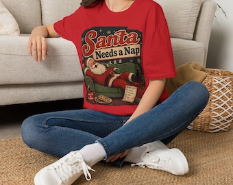 T-shirt « Le Père Noël a besoin d'une sieste » | T-shirt de Noël vintage « Père Noël endormi »