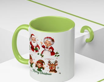 Mug de Noël | Scène de conte de fées avec le Père Noël, la Mère Noël, les lutins et les rennes