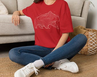 T-shirt à motif topographique de montagne | Paysage minimaliste aux contours de contour
