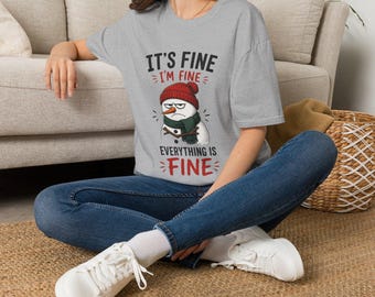 T-shirt Bonhomme de neige « Tout va bien » | T-shirt graphique d'hiver humoristique