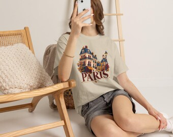 T-shirt paysage de rue parisienne | Illustration vintage d'un bâtiment parisien