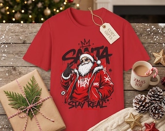 T-shirt Santa Graffiti Stay Real | T-shirt graphique streetwear de Noël