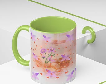 Pink Floral Watercolor Ceramic Mug, Pastel Botanical Cottagecore Cup