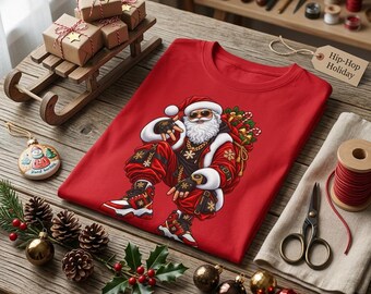 T-shirt graphique Père Noël urbain | T-shirt streetwear de Noël (Coton Airlume)