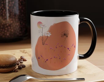Abstract Floral Line Art Coffee Mug – Boho Peach Tea Cup (11oz, 15oz)