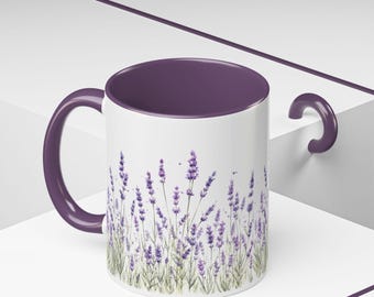 Ceramiczny kubek z lawendowym polem, fioletowy kwiatowy kubek do kawy z motywem botanicznym