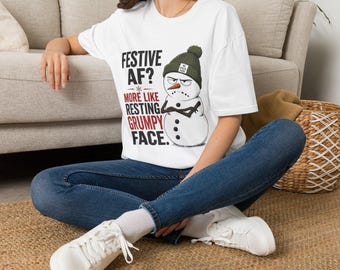T-shirt Bonhomme de neige festif à souhait | T-shirt Bonhomme de neige grincheux pour les fêtes