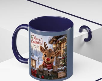 Mug décoratif « Chalet de Noël avec rennes » | Céramique « Scène hivernale chaleureuse » (325 ml, 445 ml)