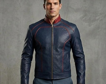 Homelander Inspired Leather Jacket | Blue Superhero Cosplay Costume