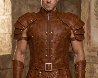 Mens Medieval Leather Armor Set, Viking Warrior LARP Costume, Fantasy Knight Cosplay Armor, Handmade Leather Battle Outfit