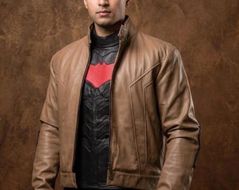 Red Hood Leather Jacket with Tactical Vest | Arkham Knight Jason Todd Cosplay Costume