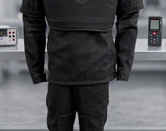 Black Flight Suit Cosplay Costume | Tactical Sci-Fi Pilot Jumpsuit with Flak Vest