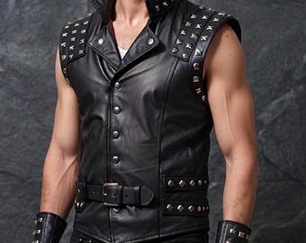 Men’s Studded Spiked Leather Vest | Punk Rock Gothic Biker Fashion