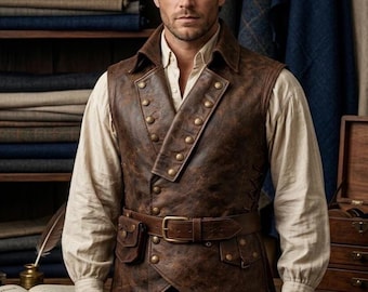 Mens Pirate Leather Vest, Renaissance Costume Waistcoat, Medieval LARP Vest, Buccaneer Cosplay Outfit, Steampunk Gothic Vest