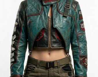Futuristic Bolero Jacket Women, Cyberpunk Cropped Jacket, Techwear Vegan Leather Jacket, Sci Fi Cosplay Jacket, Statement Outfit