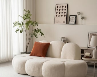 Cream Velvet Cloud Sofa, 3 Seater Bubble Couch, Boucle Style Living Room Furniture