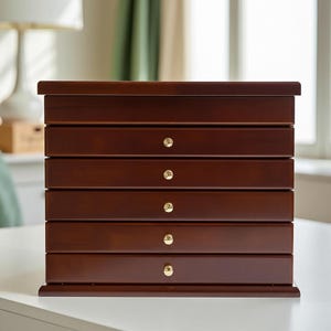Large Jewelry Armoire Wooden Keepsake Box Multi Ring Storage Organizer Cabinet Necklace Display Bracelet Holder Case Elegant Treasure Chest