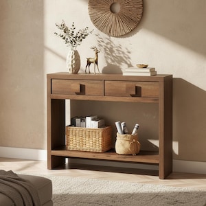 Narrow Console Table Entryway Storage Furniture Hallway Accent Piece Mid Century Modern Sideboard 40 Inch Drawer Organizer Sofa Behind