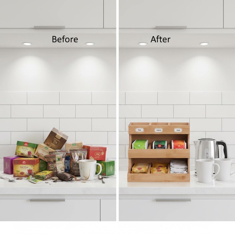 Bamboo Spice Rack Kitchen Countertop Storage Shelf Coffee Station Tea ...