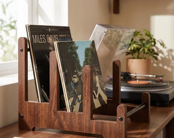Soporte de madera para discos de vinilo, estante para álbumes, organizador de discos vintage, estante de exhibición, regalo retro para hombres, muebles para la habitación de los fans.