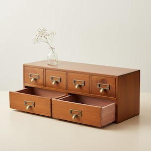 Wooden Desk Organizer Multi Drawer Cabinet Library Card Catalog Style Dark Academia Office Decor Vintage Aesthetic Tabletop Drawers Mini