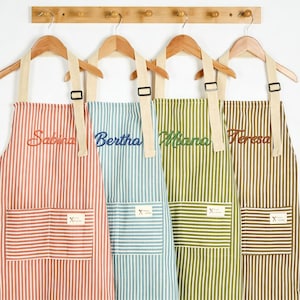 Personalized Striped Apron with Pockets Embroidered Apron with Name Kitchen Cooking Apron Gifts Baking Lovers Gift Mother's Day Gifts