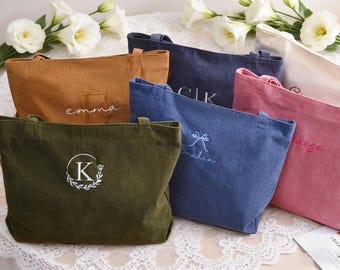 Borsa tote in velluto a coste personalizzata, borsa tote per damigella d'onore, borsa monogramma, borsa regalo per damigella d'onore con nome, borsa per matrimonio, regalo per festa nuziale, regali di nozze