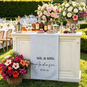 Personalized Linen Striped Bar or Event Sign,Custom Wedding Table Runner,Wedding, Birthday,Anniversary Sign,Custom Name Bar Wedding Sign image 7