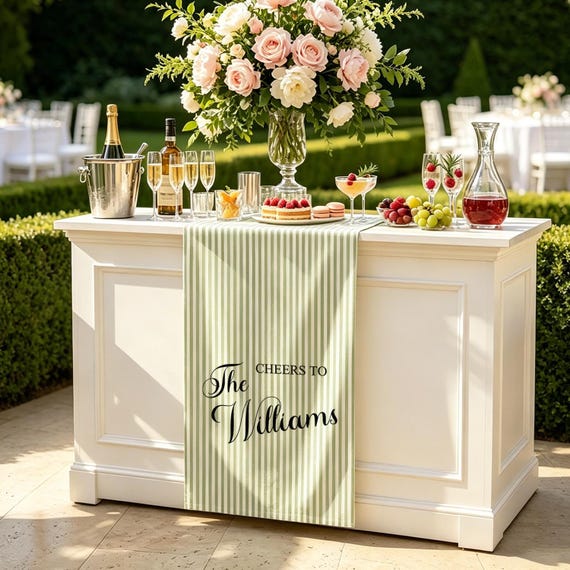 Personalized Linen Striped Bar or Event Sign,Custom Wedding Table Runner,Wedding, Birthday,Anniversary Sign,Custom Name Bar Wedding Sign