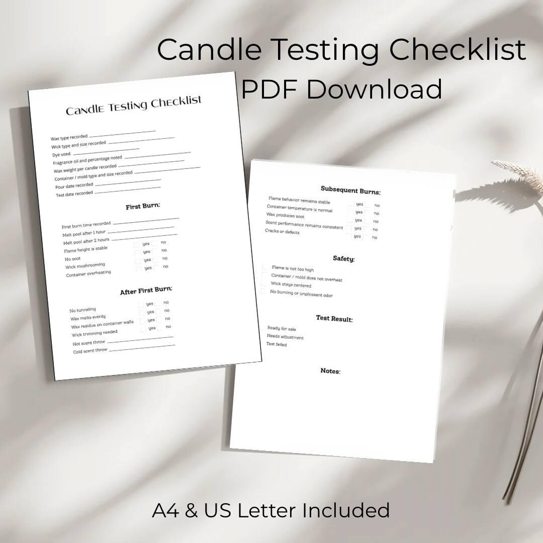 Candle Testing Checklist Printable | Candle Making Log | Wax &amp; Wick Test Sheet | A4 and US ...