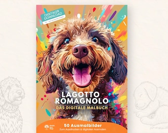 Lagotto Romagnolo målarbilder PDF – 50 A4 målarbilder – Digital målarbok för barn och vuxna – Lagotto hund utskrivbar
