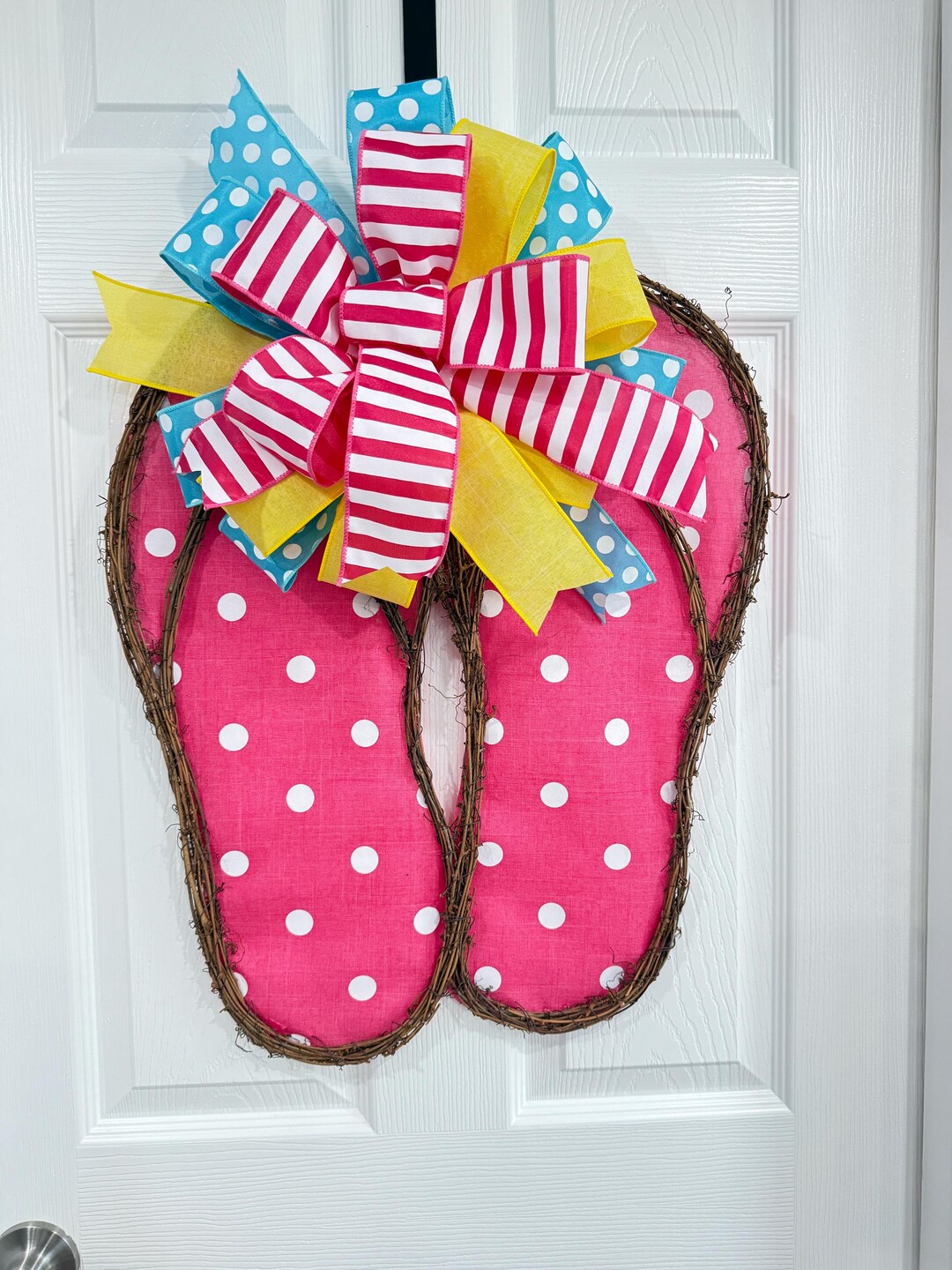 Pink Polka Dot Flip Flop Wreath, Summer Beach Door Hanger, Tropical ...