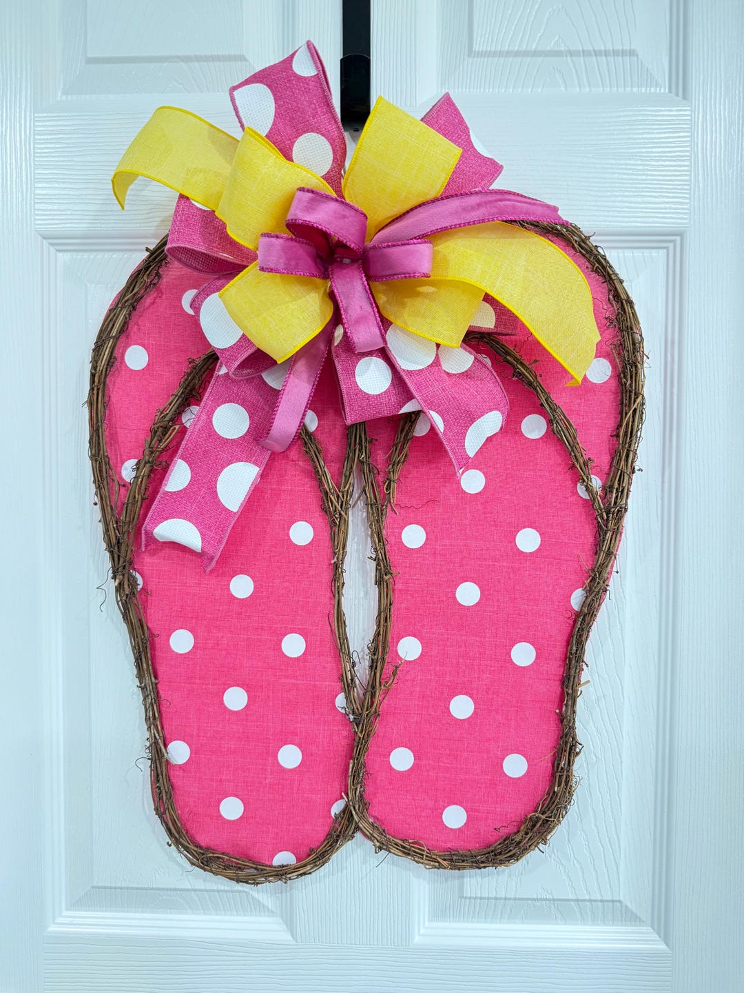 Pink Polka Dot Flip Flop Wreath: Summer Beach Grapevine Door Hanger - Etsy