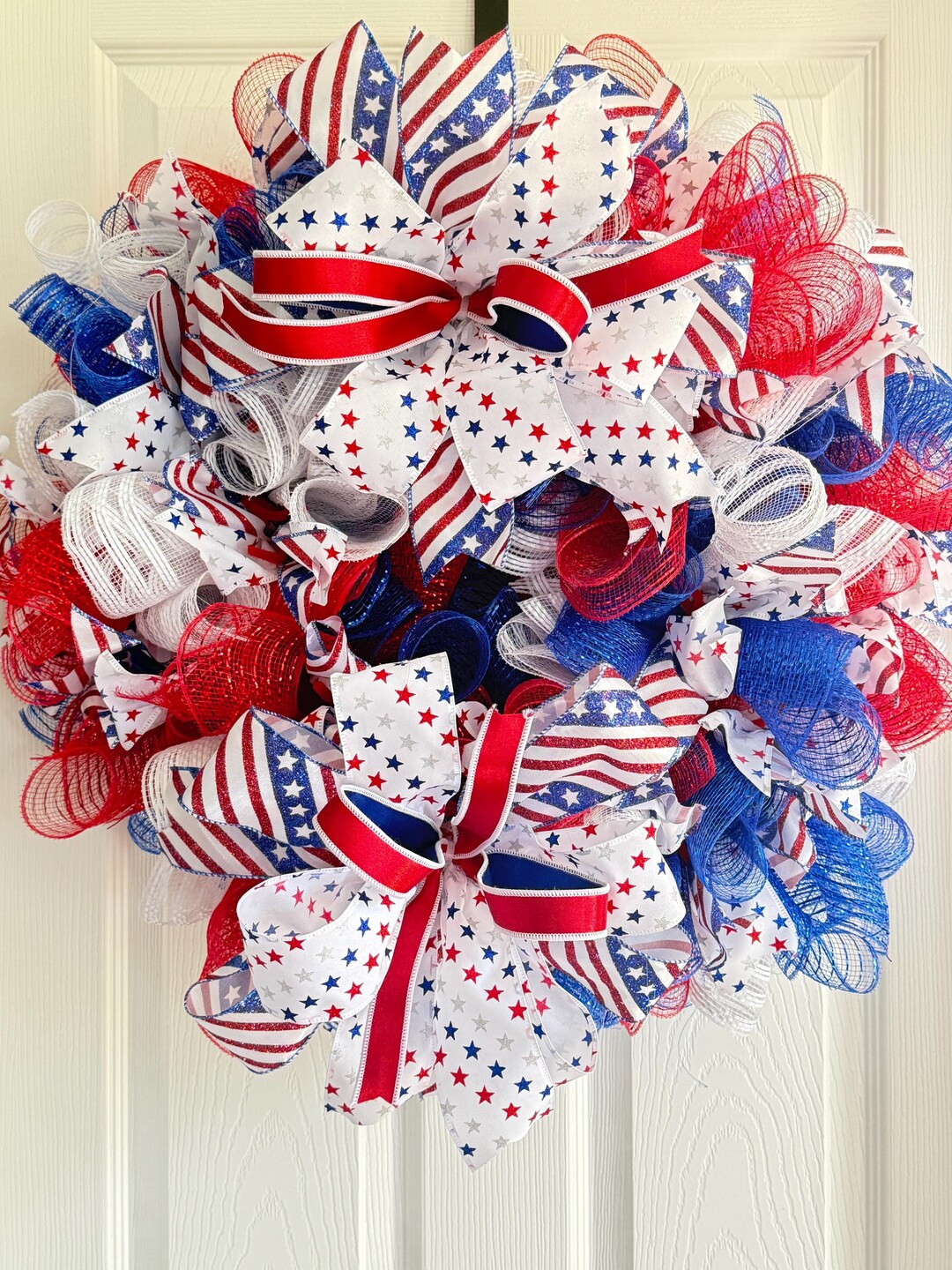 Patriotic Deco Mesh Wreath, Red White and Blue Wreath, 4th of July Door ...