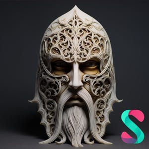 Ornamental Warrior Mask – 3D Printable STL File (Digital Download)