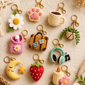 Crochet Keychain Pattern Bundle PDF, 10 Cute Amigurumi Keychain Patterns, Mini Bag Charms, Beginner Crochet, Instant Download
