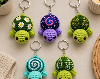 Crochet Turtle Keychain Pattern PDF, Amigurumi Turtle Keyring, Cute Plush Turtle Bag Charm, Kawaii Crochet Tutorial
