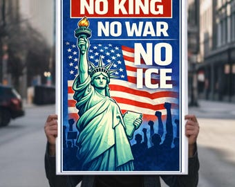Kein König, kein Krieg, kein ICE, kein faschistisches Protestschild DRUCKBAR, Anti-Trumpf-Plakat für März, digitaler Download, Kundgebung für politischen Aktivisten