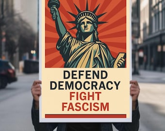 Defend Democracy Fight Fascism Protest Poster Sign SVG PNG jpg,Anti-Trump No Kings Poster For March, Political Activist Rally Sign,printable