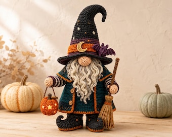 Halloween Gnome Crochet Pattern PDF, Witch Gnome Amigurumi, Spooky Fall Decor, Handmade Halloween Plush, Instant Download