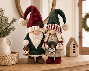 Winter Gnome Couple Crochet Pattern PDF, Christmas Amigurumi Gnome Set, Scandinavian Holiday Decor, Instant Download