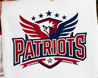 Patriots Mascot PNG, School Spirit Patriots Script Logo, Team Mascot Design, Game Day Patriots Shirt PNG, Sublimation Digital Download