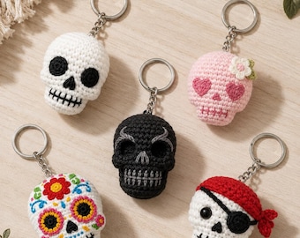 Crochet Skull Keychain Pattern PDF, 5 Amigurumi Skull Designs, Digital Download