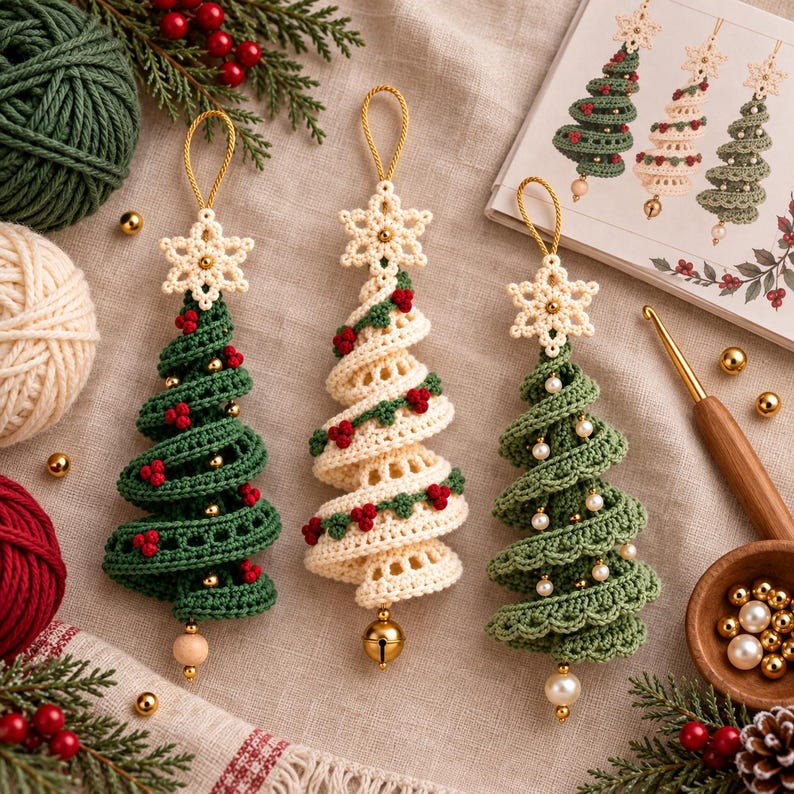 Crochet Pattern Christmas Spiral Tree Hanging Bundle PDF, 3-in-1 ...