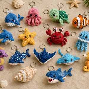 15 Crochet Animal Keychain Pdf, Sea Animal Keychain, Crochet Pattern, Amigurumi Pattern Bundle Crochet, Mini Animal Crochet Patterns Free