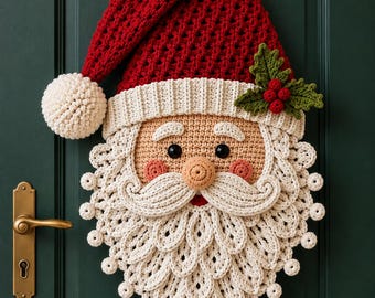 Crochet Pattern Santa Door Hanger PDF, Christmas Santa Wall Decor, Festive Holiday Door Decoration, US Terms, Instant Download