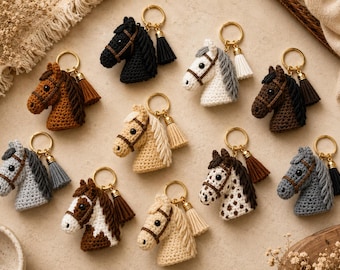 Crochet Horse Keychain Pattern Bundle PDF, 10-in-1 Amigurumi Horse Bag Charms, Equestrian Gift, Instant Download
